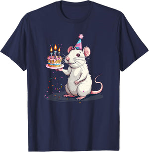 Happy Birthday Rat with B-Day Cake Costume T-Shirt - T-Shirt | Navy