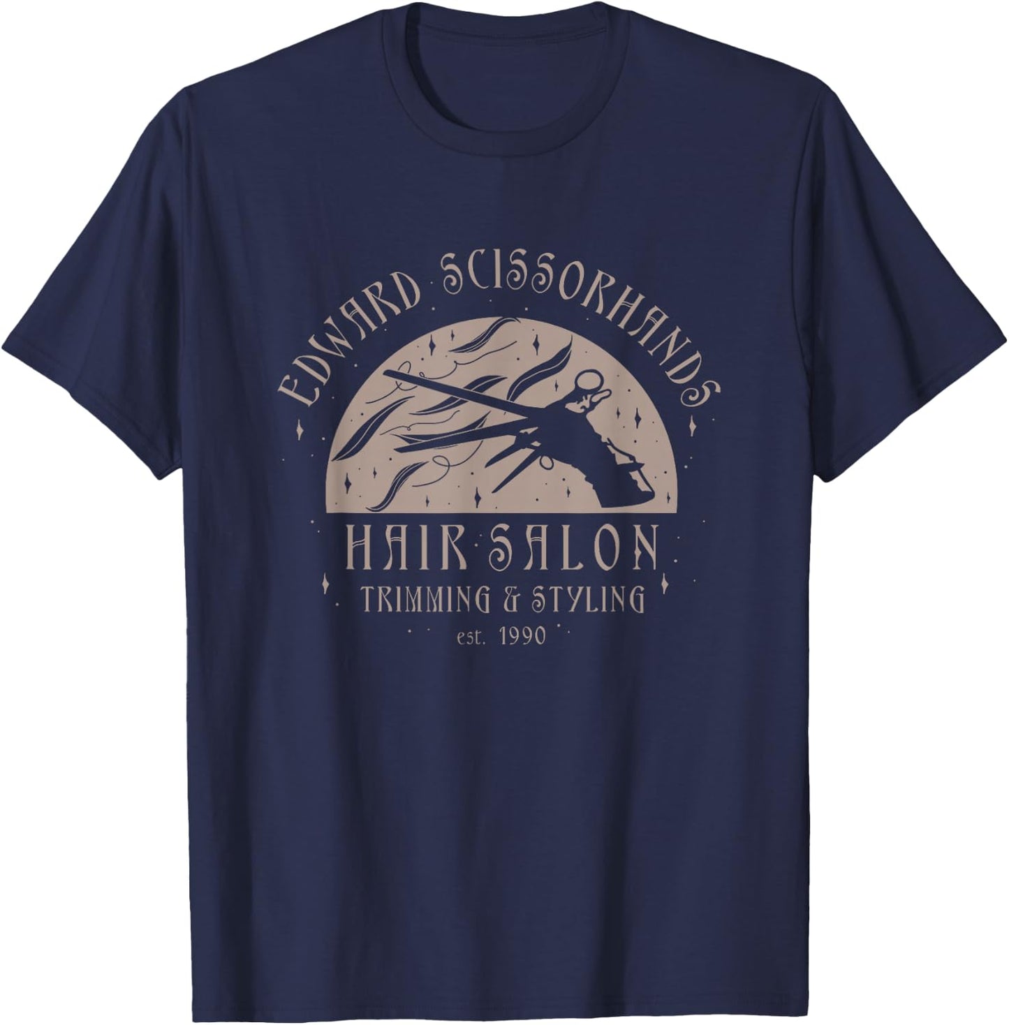 Edward Scissorhands Hair Salon Trimming & Styling Retro Logo T-Shirt - T-Shirt | Navy