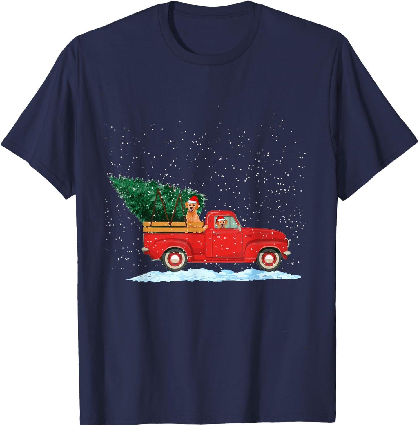 Labrador Retriever Vintage Red Pickup Truck Christmas Tree T-Shirt - T-Shirt | Navy