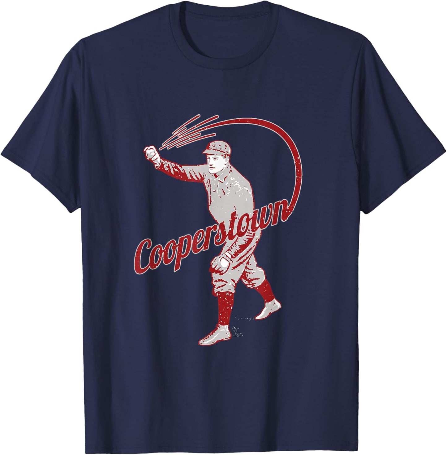 Vintage Baseball Player Cooperstown New York Retro Souvenir T-Shirt - T-Shirt | Navy