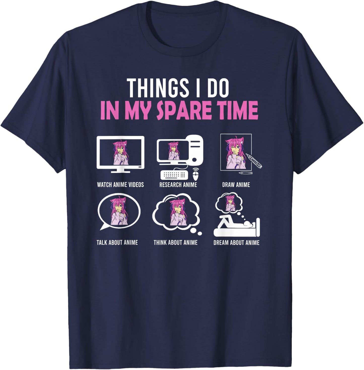 Kawaii Manga Things I Do In My Spare Time Japanese Anime T-Shirt - T-Shirt | Navy