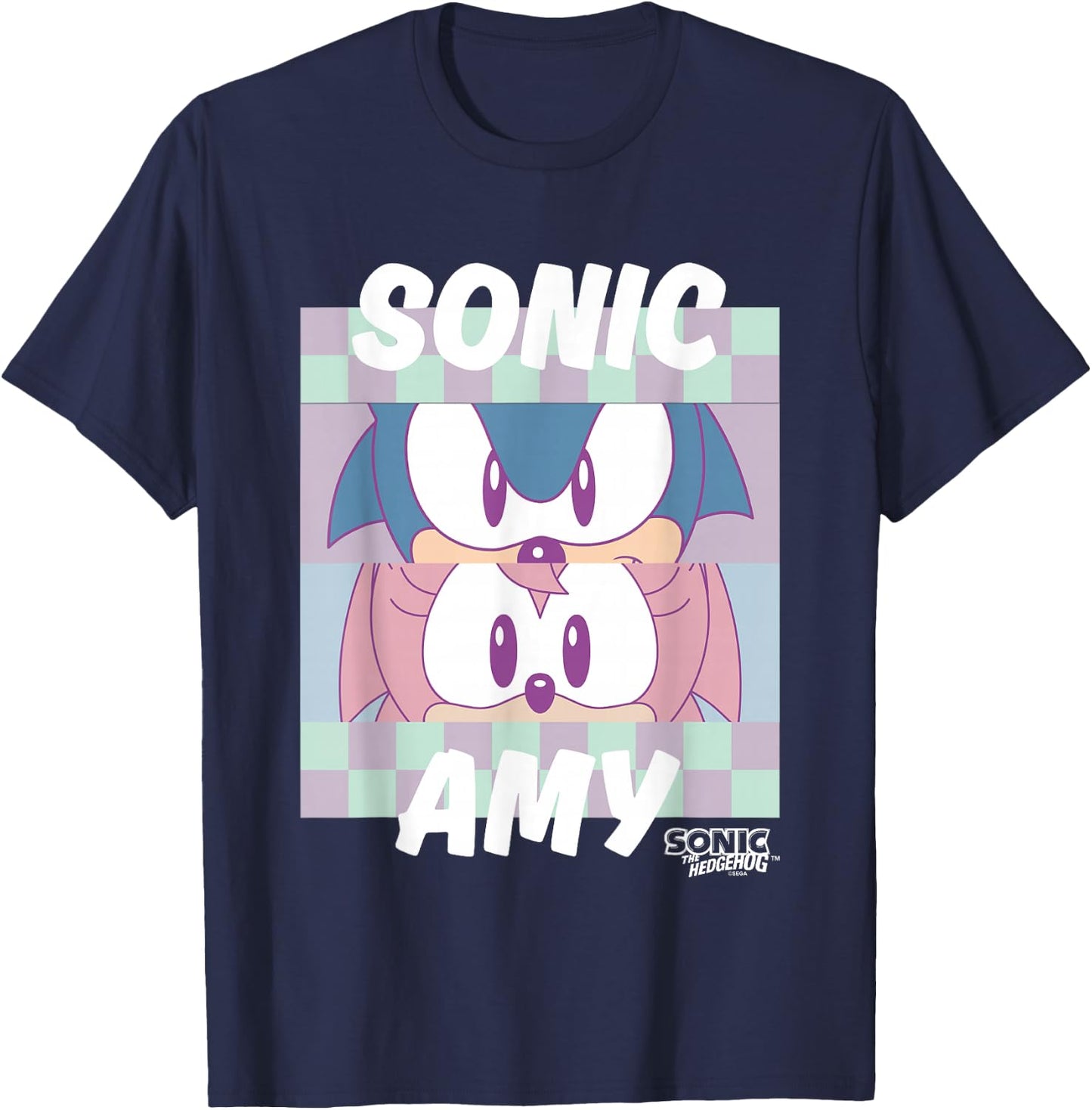 Sonic The Hedgehog Sonic & Amy Eyes Closeup Panels Retro T-Shirt - T-Shirt | Navy