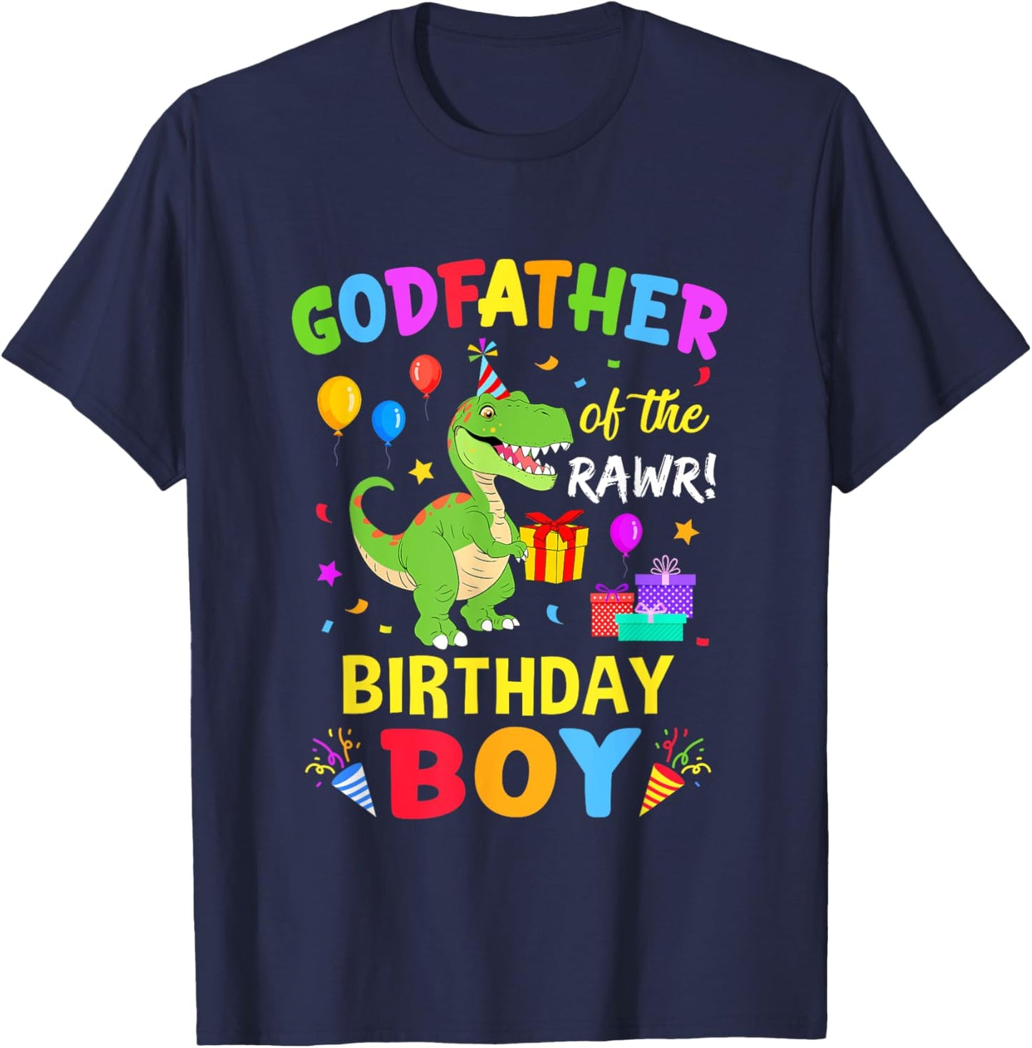 Godfather Of The Birthday Boy T-Rex Funny Dinosaur Boy Party T-Shirt - T-Shirt | Navy