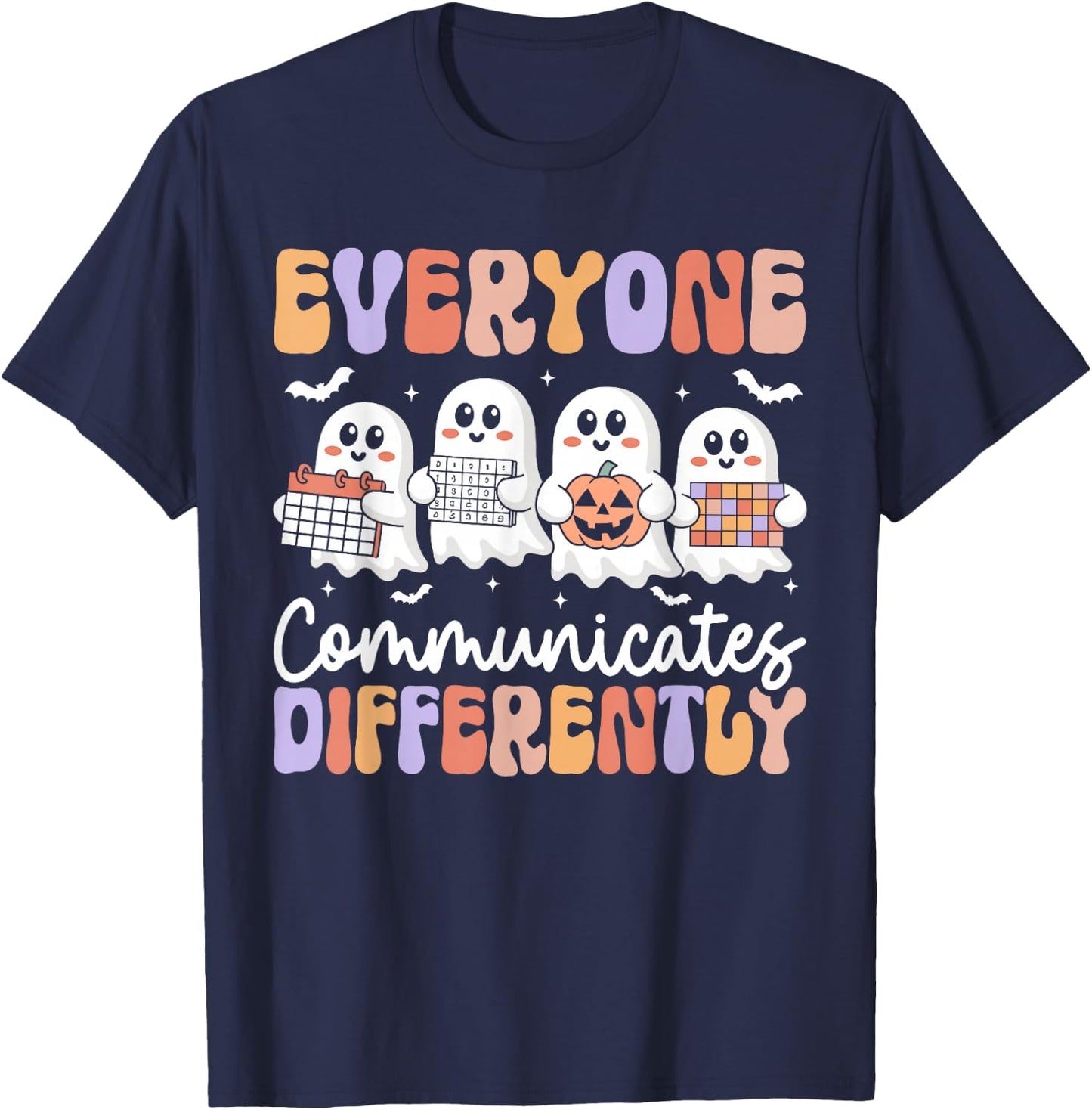 Everyone Communicates Differently Halloween Autism Teacher T-Shirt - T-Shirt | Navy