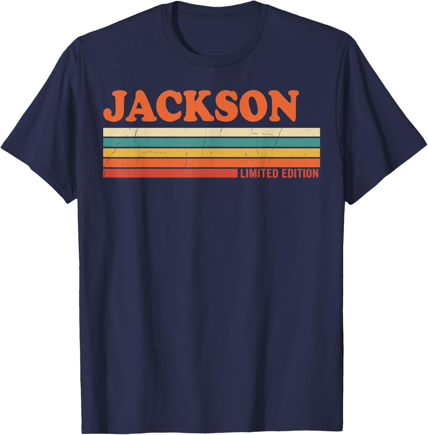 Jackson Retro Personalized First Name Vintage Stripes T-Shirt - T-Shirt | Navy