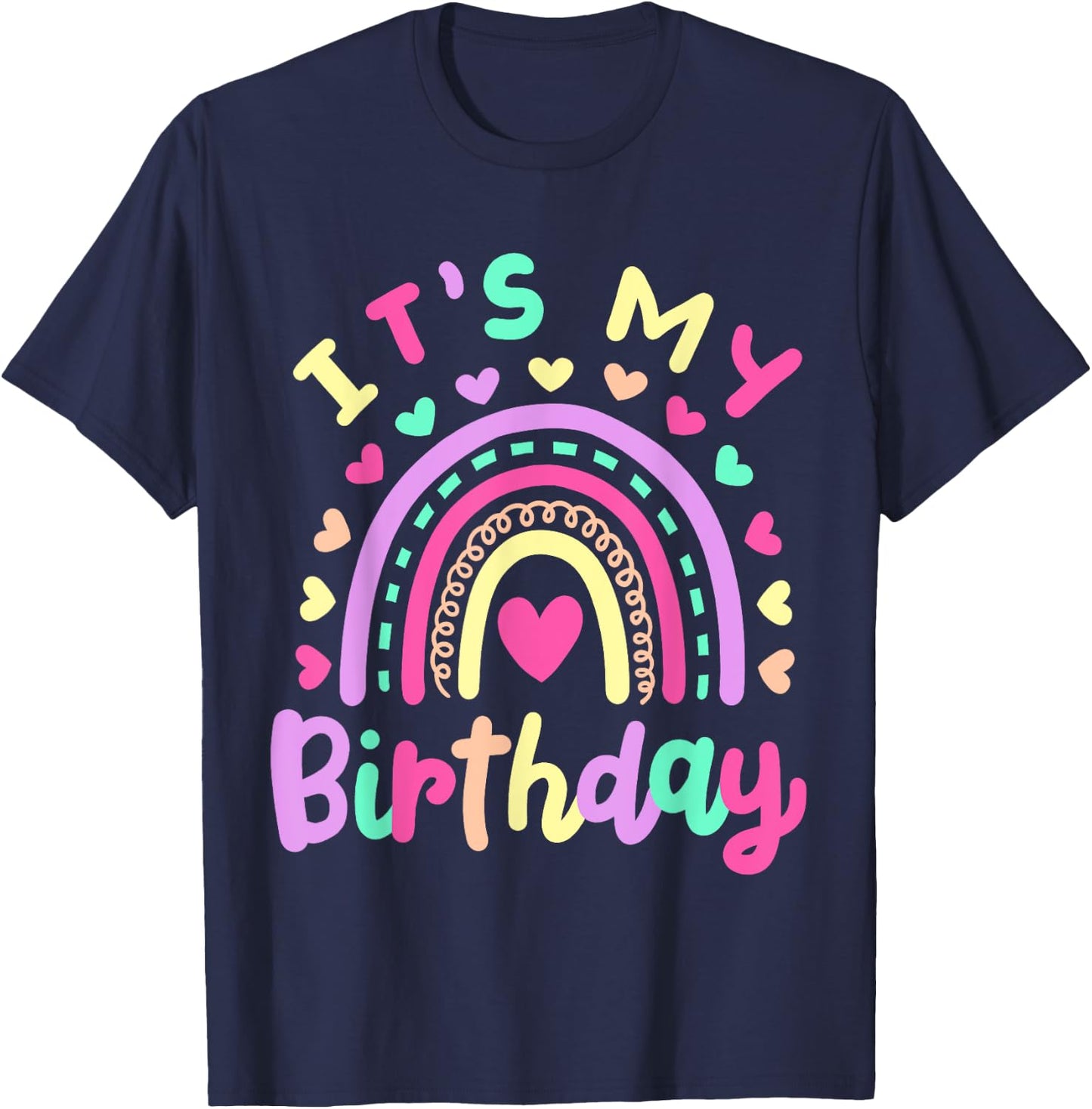 It's My Birthday Rainbow Boho Hippie Retro Groovy Girls Kids T-Shirt - T-Shirt | Navy