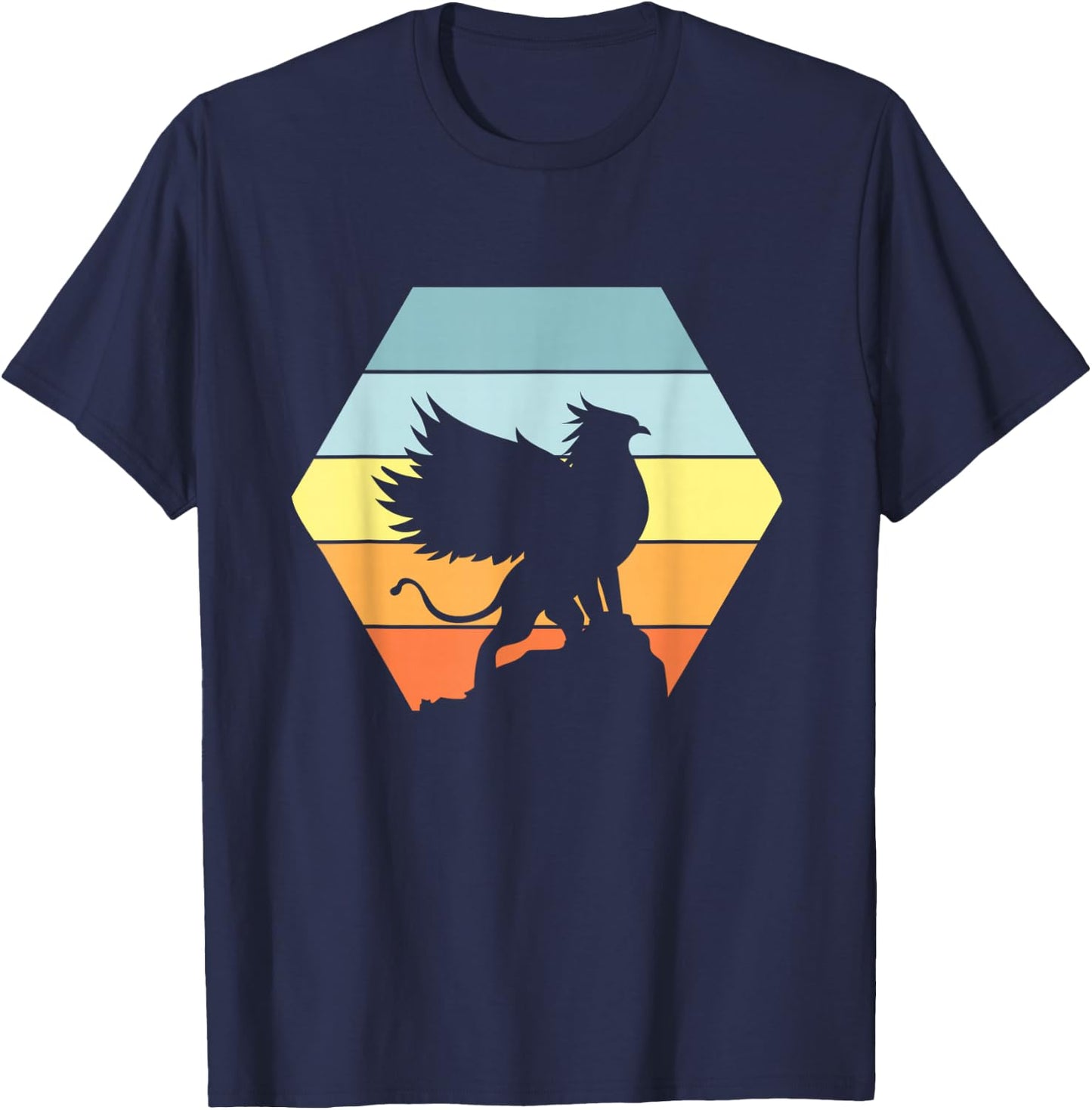 Griffin Retro Vintage Sunset Lion Eagle Mythical Creature T-Shirt - T-Shirt | Navy