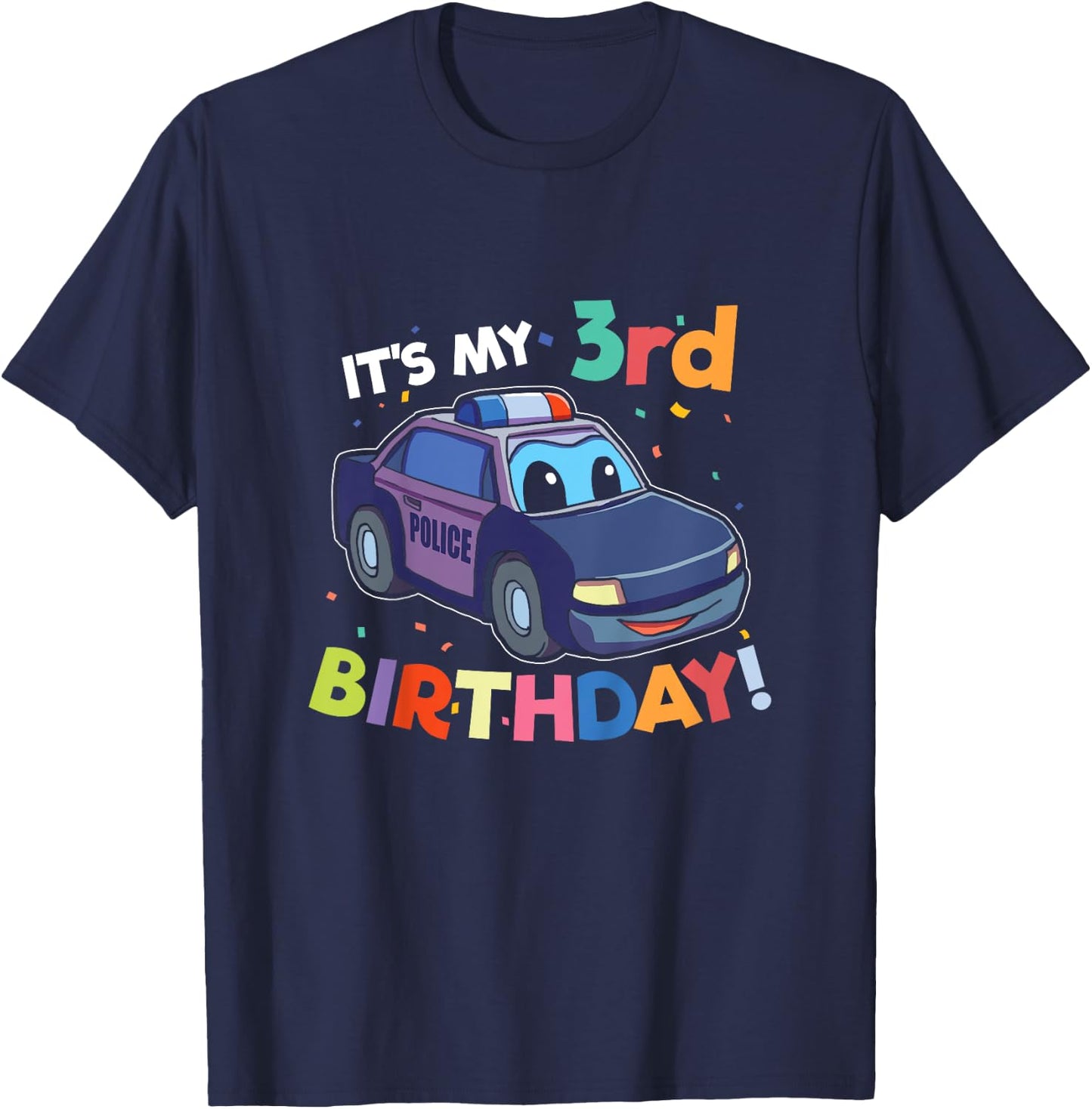 Kids 3 Year Old Shirt Birthday Boy Shirt 3rd Police Car Gift T-Shirt - T-Shirt | Navy