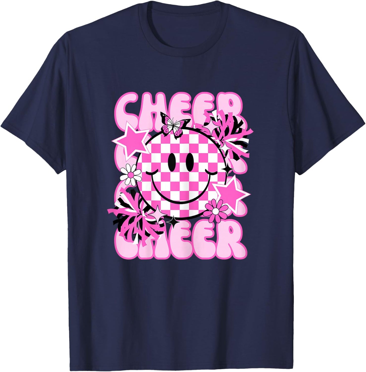 Cute Retro Happy Cheer Cheerleader Tumbling T-Shirt - T-Shirt | Navy