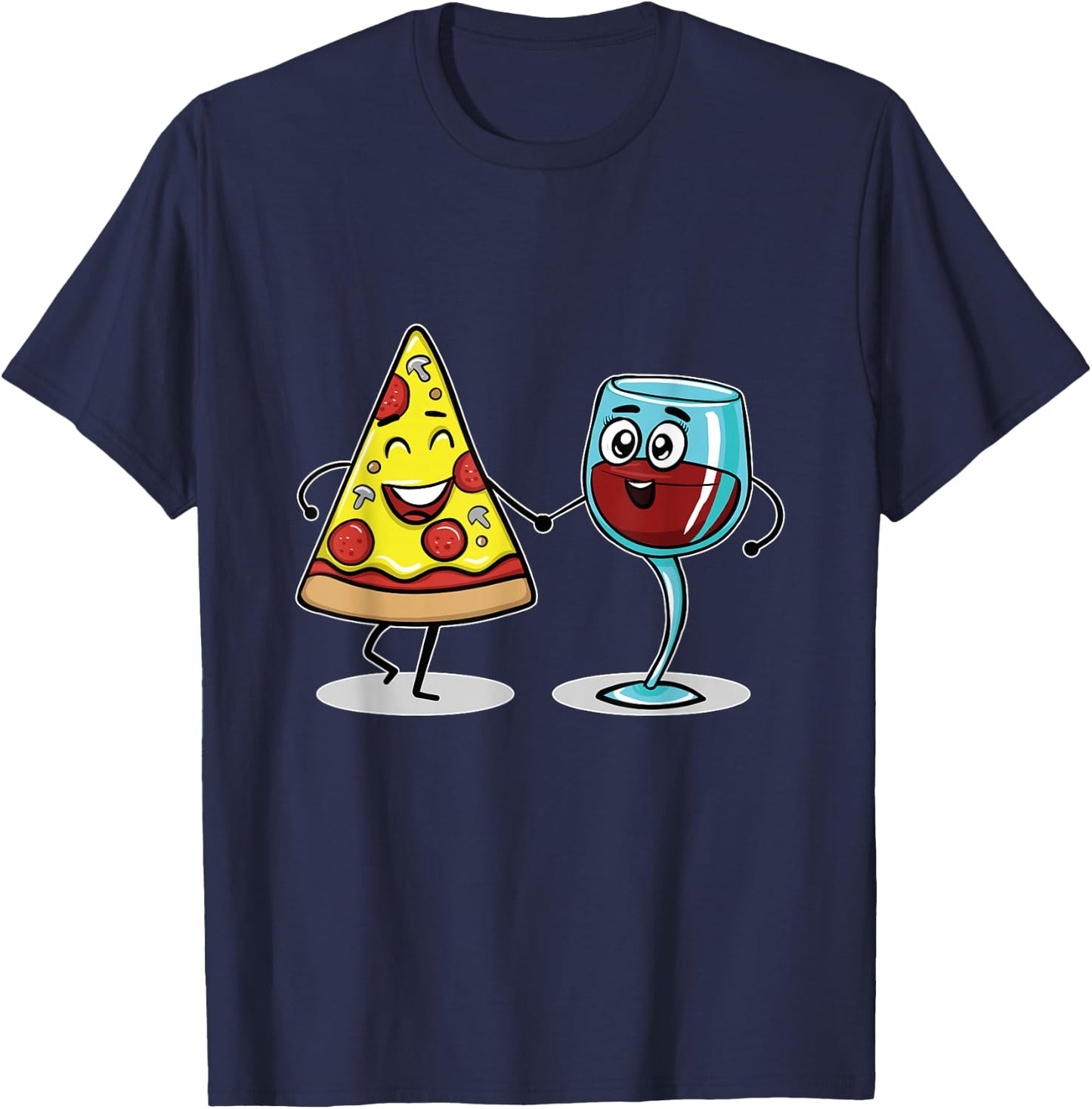 Kawaii Style Pizza and Wine Best Friends Lover Gift T-Shirt - T-Shirt | Navy