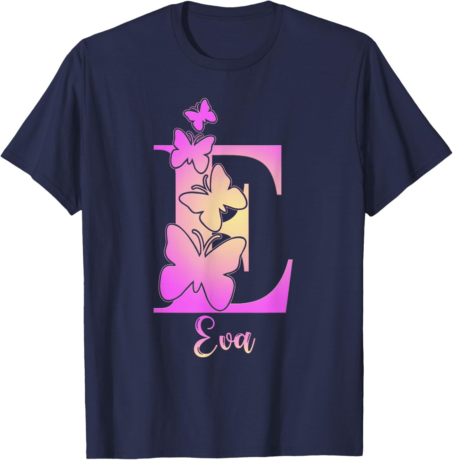 Eva, cute personalized butterfly custom kids girls name T-Shirt - T-Shirt | Navy