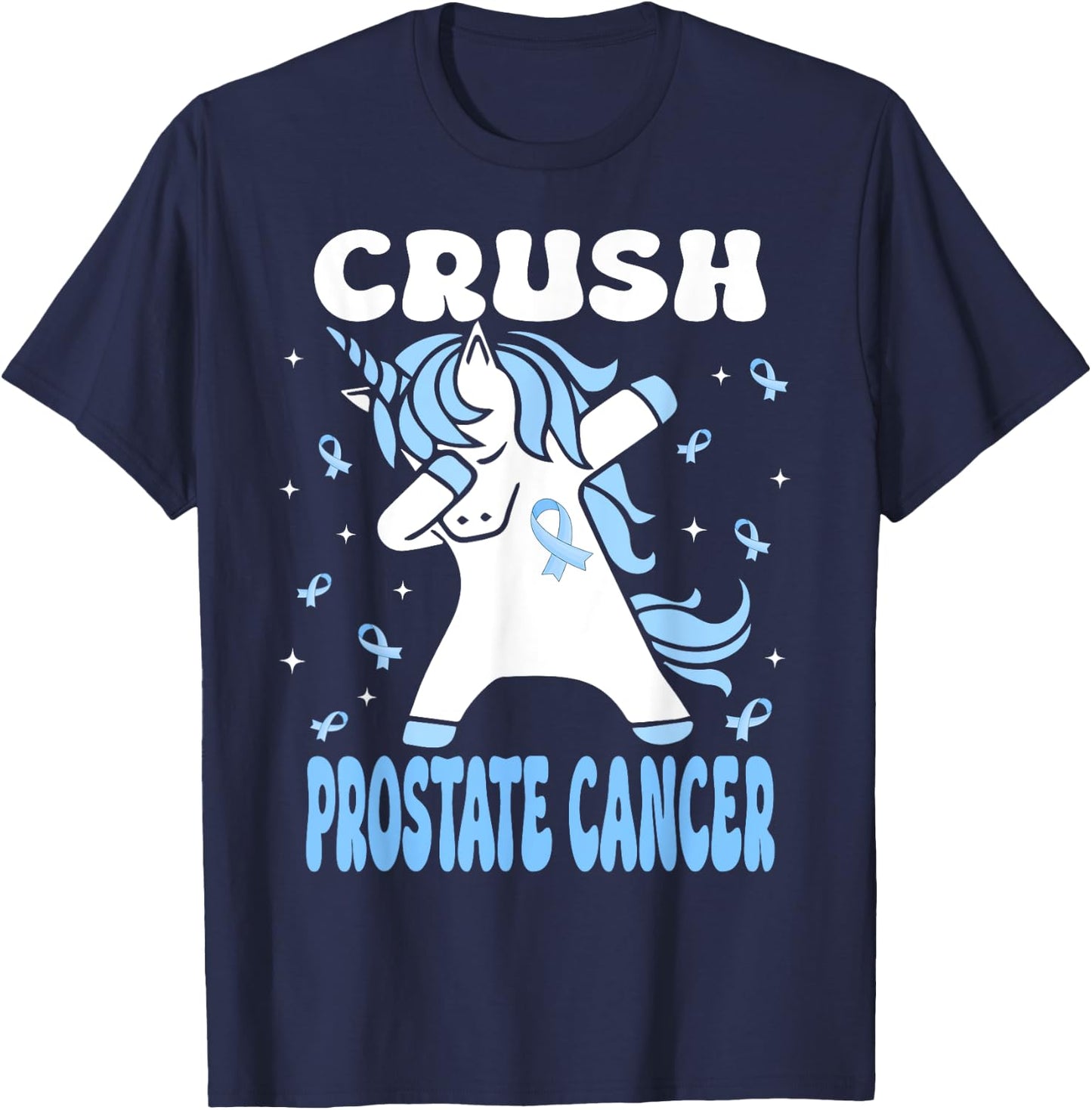 Dabbing Unicorn Crush Prostate Cancer Blue Ribbon T-Shirt - T-Shirt | Navy