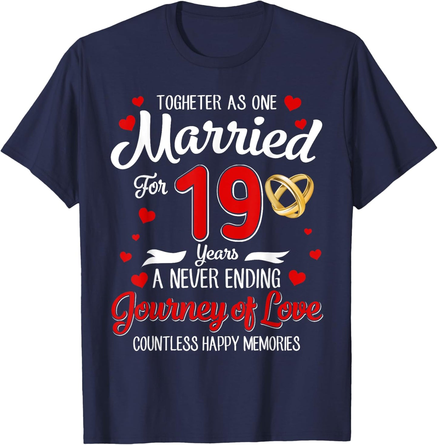 19th Wedding Anniversary 19-Year Married Couple Matching T-Shirt - T-Shirt | Navy