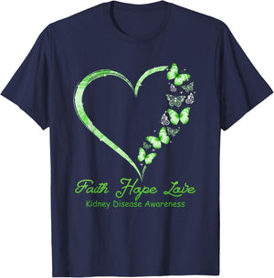 Faith Hope Love Kidney Disease Awareness Month Supporter T-Shirt - T-Shirt | Navy