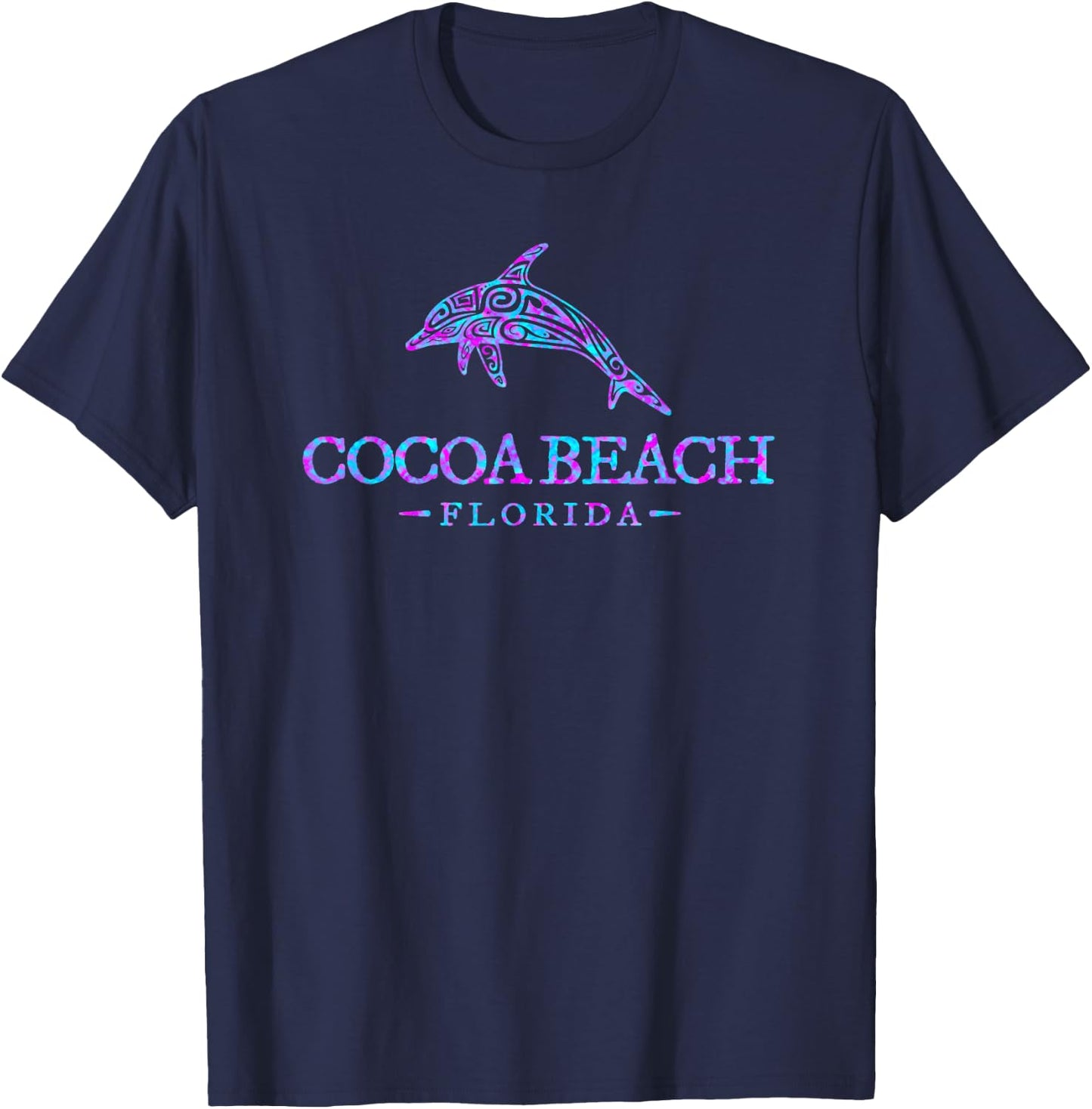 Cocoa Beach Florida Colorful Dolphin Vacation Souvenir T-Shirt - T-Shirt | Navy