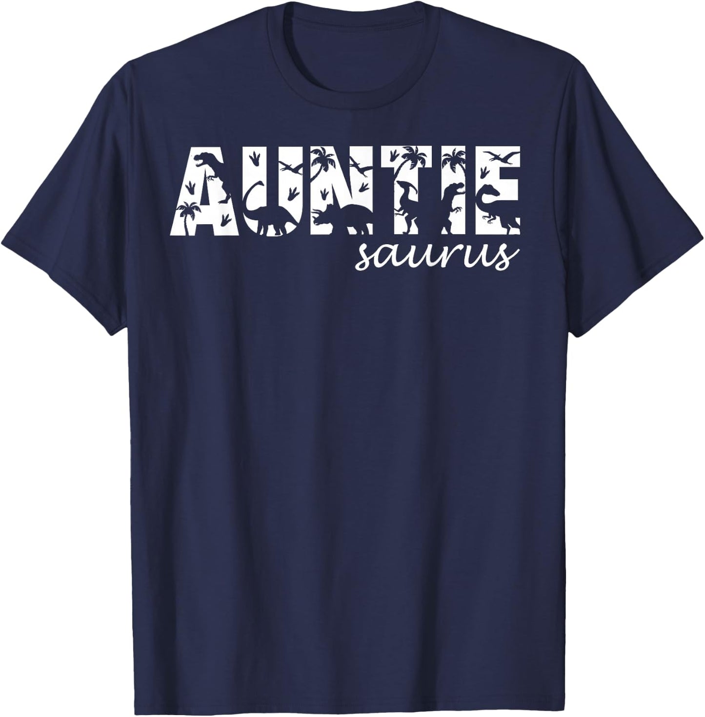Auntiesaurus T Rex Dinosaur Auntie Saurus Family Matching T-Shirt - T-Shirt | Navy