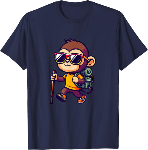 Hiking Monkey With Backpack And Walking Stick