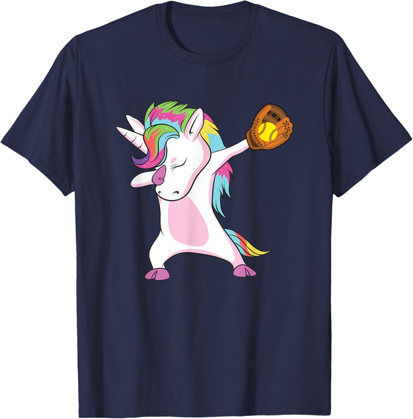 Softball Player Dabbing Unicorn T-Shirt - T-Shirt | Navy