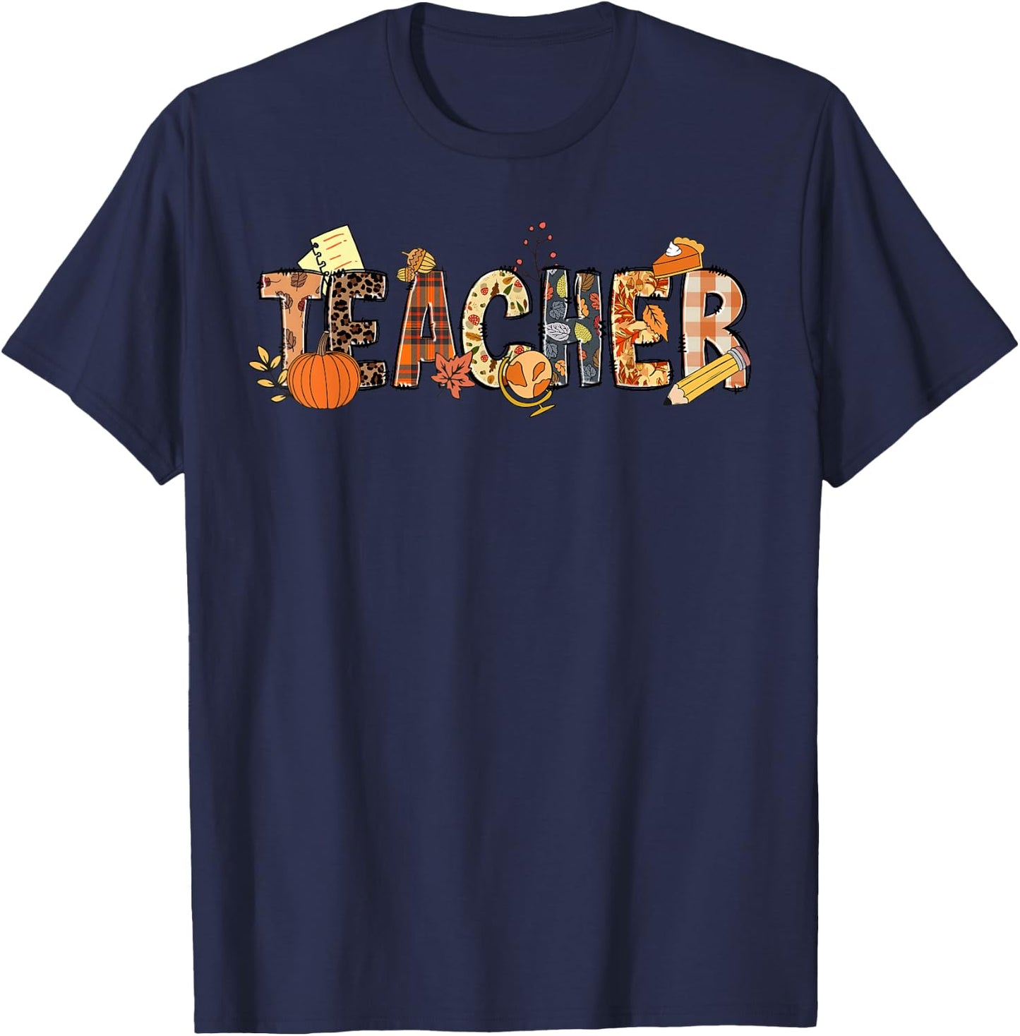 Teacher Thanksgiving Women Autumn Fall Halloween Pumpkin T-Shirt - T-Shirt | Navy