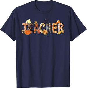 Teacher Thanksgiving Women Autumn Fall Halloween Pumpkin T-Shirt - T-Shirt | Navy
