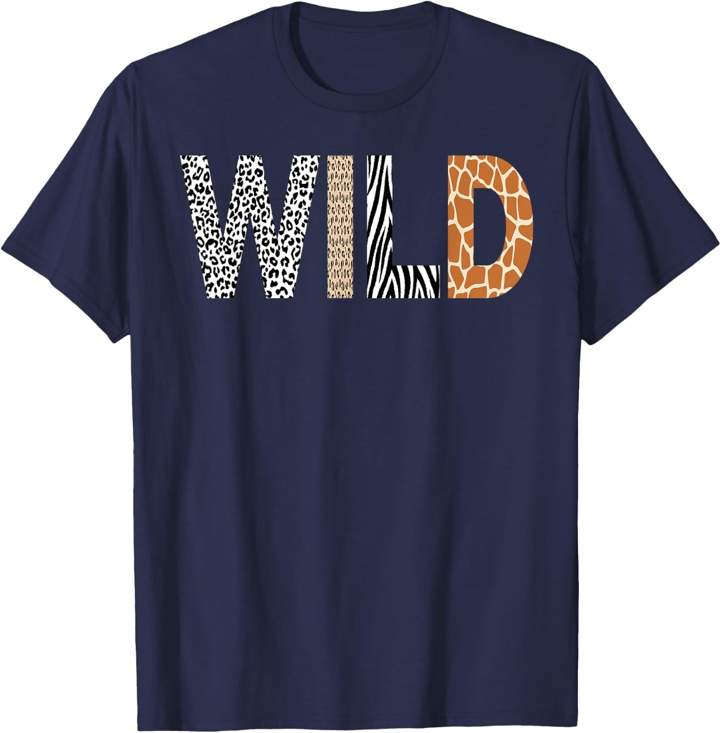 Wild Animal Pattern Giraffe Wolf Leopard Zebra Animal Print T-Shirt - T-Shirt | Navy