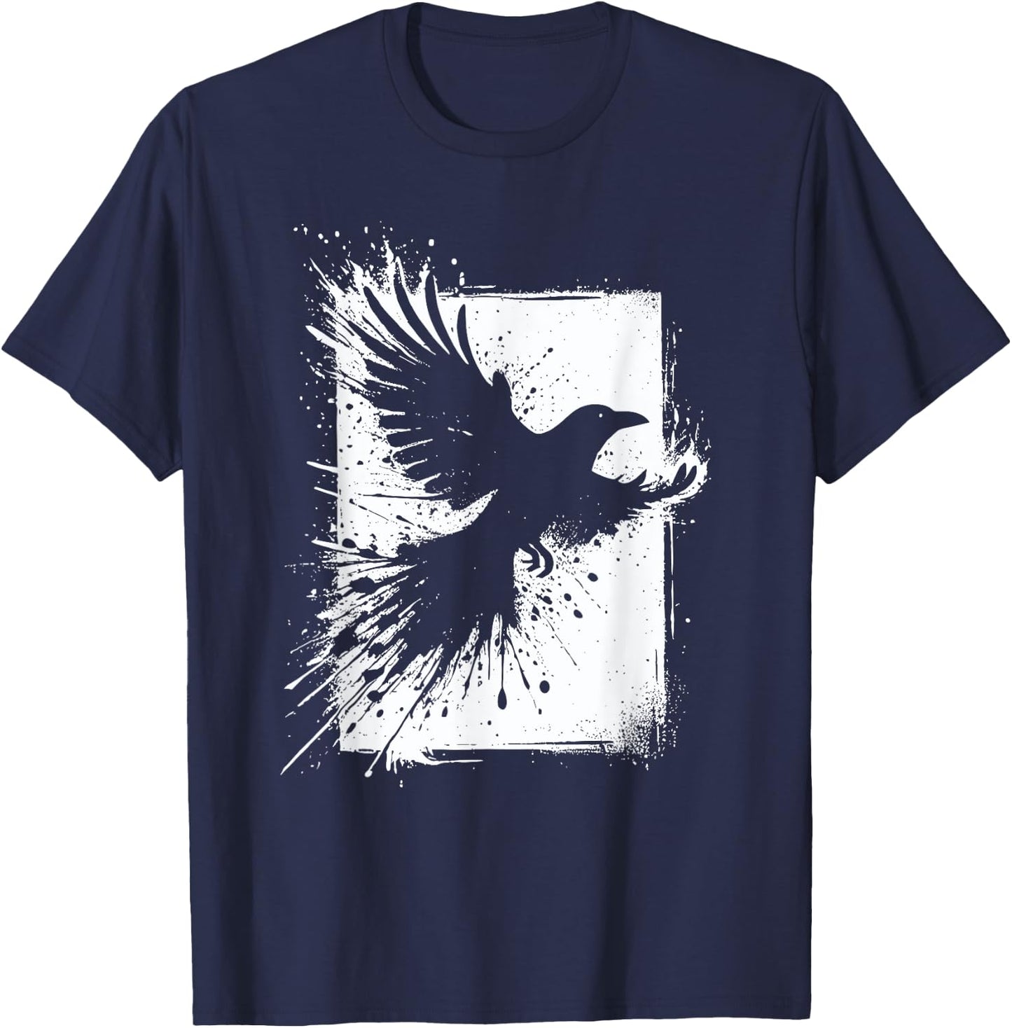 Black Crow Raven Bird Silhouette Splash T-Shirt - T-Shirt | Navy