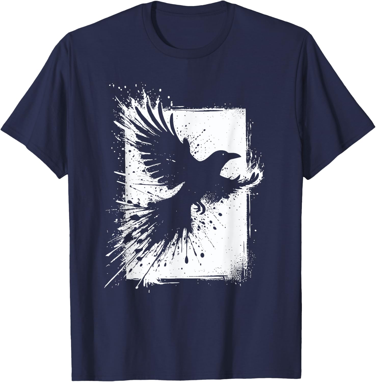 Black Crow Raven Bird Silhouette Splash T-Shirt - T-Shirt | Navy