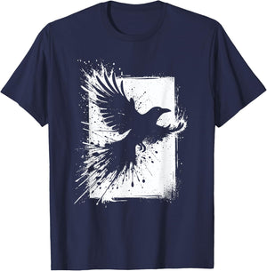 Black Crow Raven Bird Silhouette Splash T-Shirt - T-Shirt | Navy