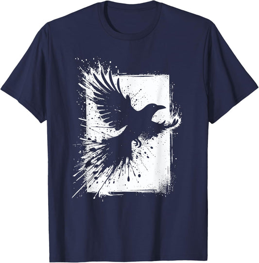 Black Crow Raven Bird Silhouette Splash T-Shirt - T-Shirt | Navy