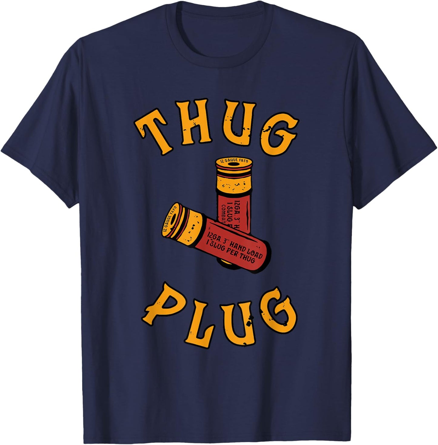 THUG PLUG Black -Adults Cotton 85% Polyester 15% Casual Humorous Modern U-Neck Short Sleeve T-Shirt - T-Shirt | Navy