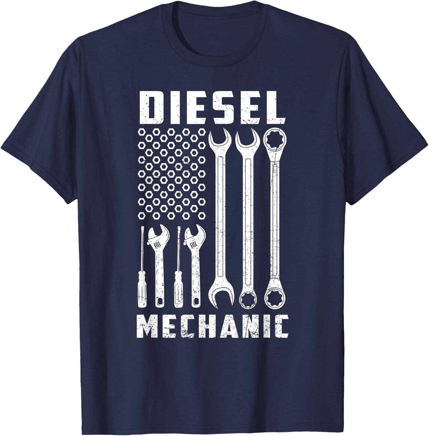 Patriotic Diesel Mechanic Tools Flag American USA T-Shirt - T-Shirt | Navy