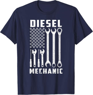 Patriotic Diesel Mechanic Tools Flag American USA T-Shirt - T-Shirt | Navy