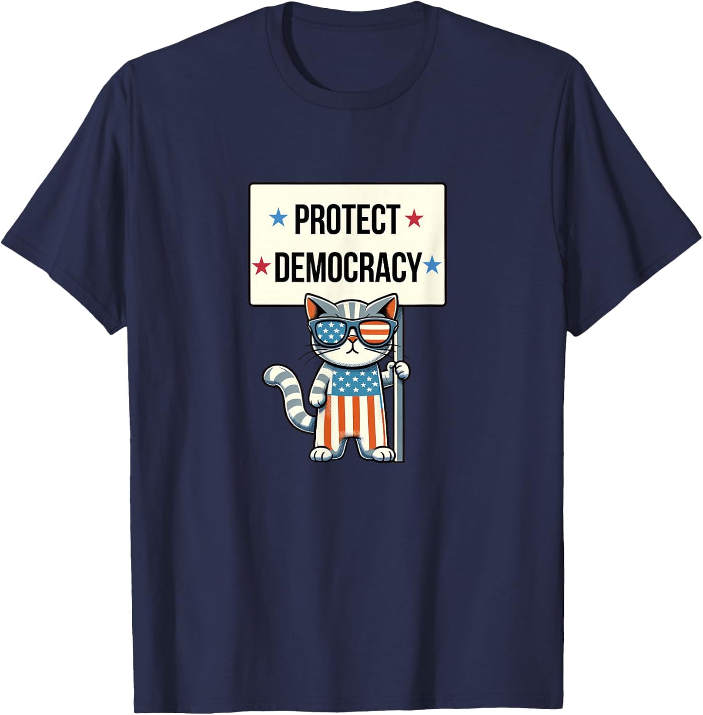 Protect Democracy - Patriotic Cat T-Shirt - T-Shirt | Navy