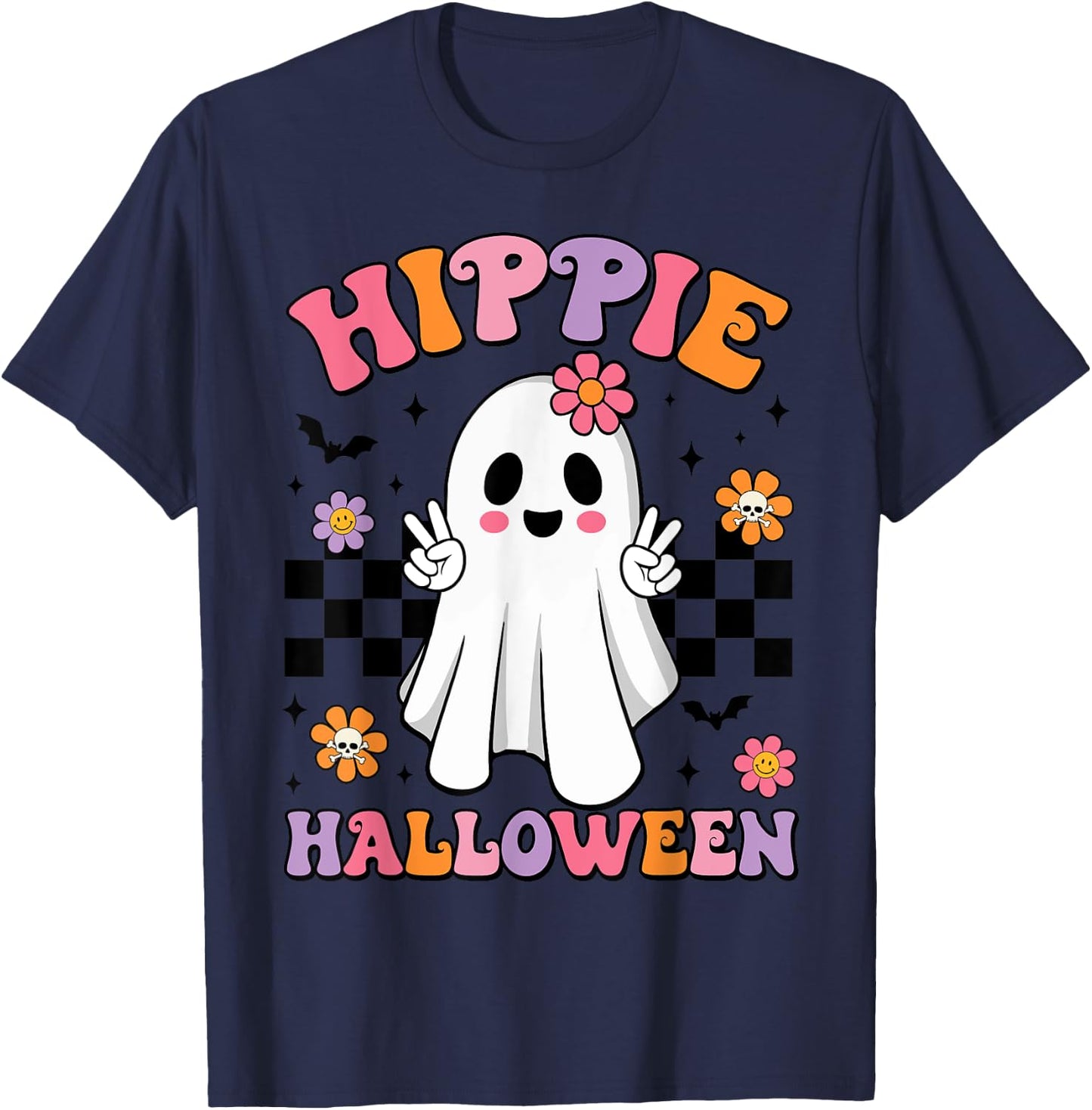 Groovy Boo Hippie Halloween Peace Ghost Halloween Girl Women T-Shirt - T-Shirt | Navy