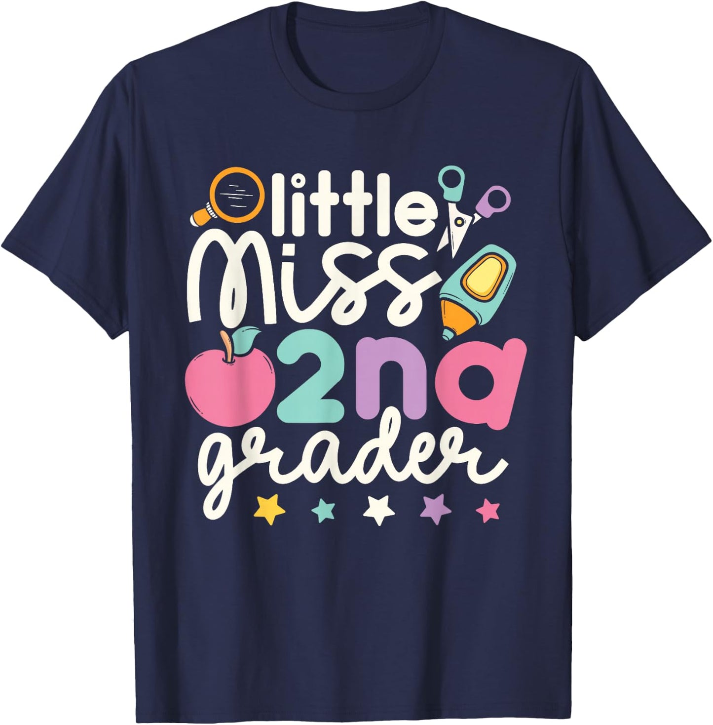 Little Miss 2nd Grade First Day of Second Grade Cute Girls T-Shirt - T-Shirt | Navy