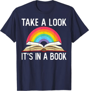 Take A Look Its In A Book Rainbow Reading Bookworm Book T-Shirt - T-Shirt | Navy