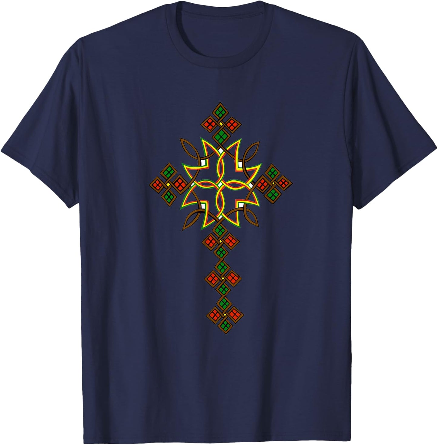Ethiopian Cross shirt Traditional Ethiopian cross art T-Shirt - T-Shirt | Navy