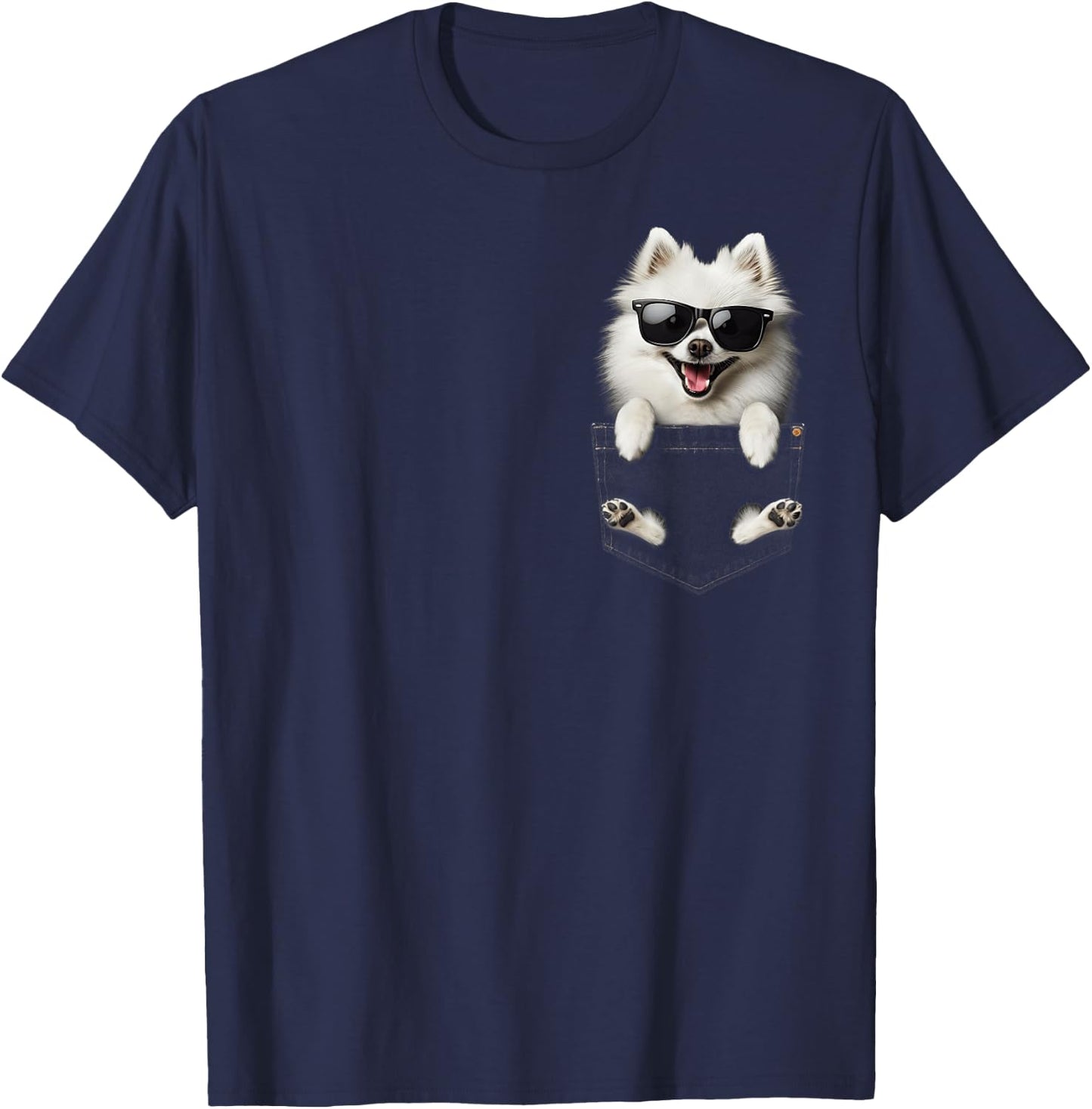 Pocket American Eskimo Dog Cute Dog Lover Owner Gift T-Shirt - T-Shirt | Navy