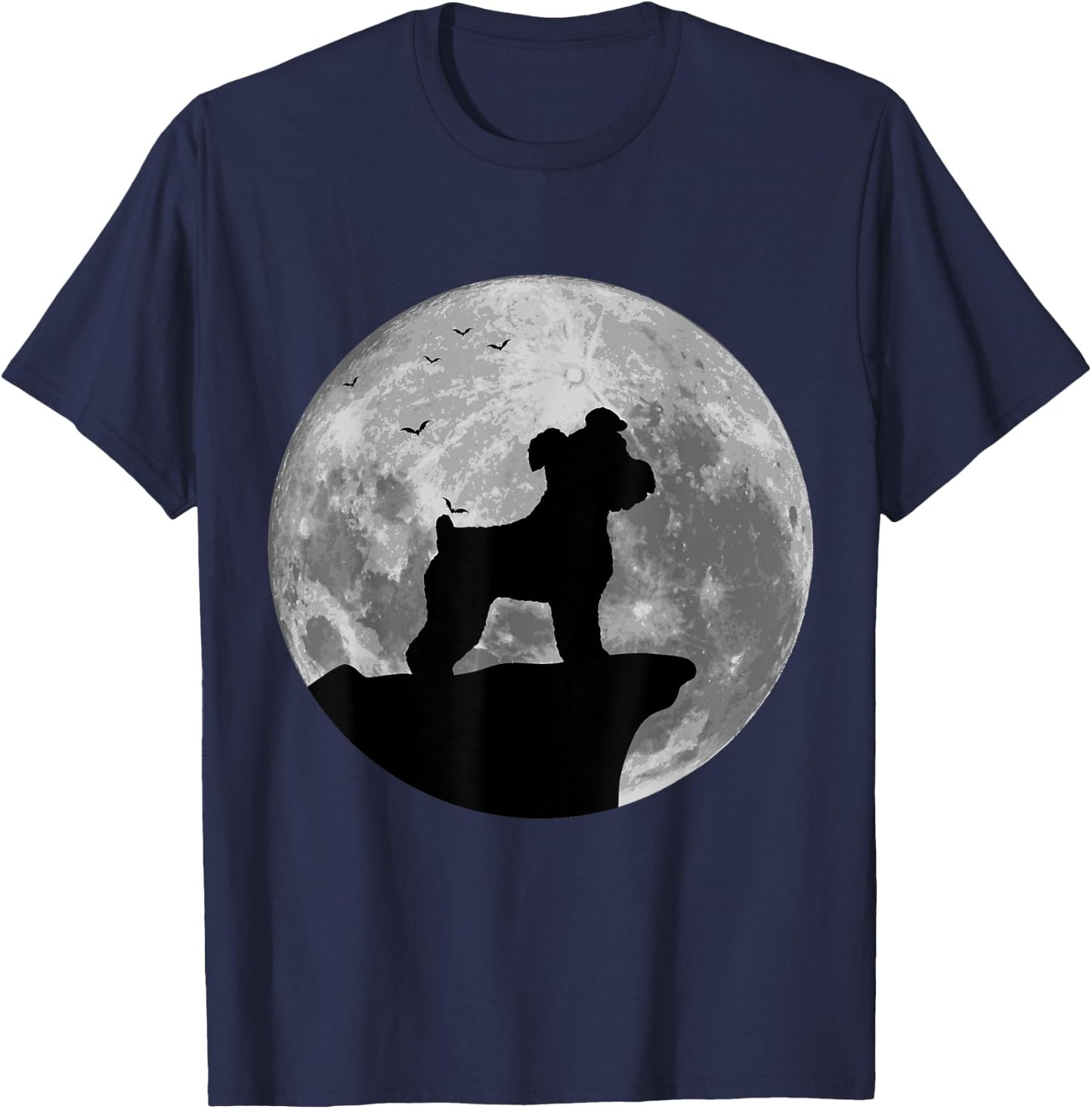 Miniature Schnauzer Silhouette In The Moon Halloween Costume T-Shirt - T-Shirt | Navy