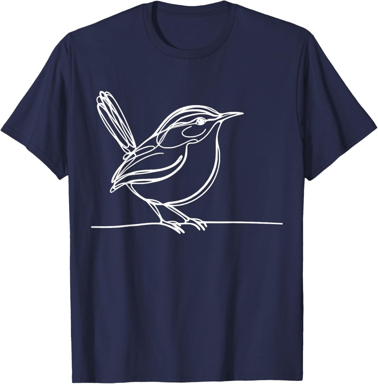 Line Art Bird & Ornithologist Carolina Wren T-Shirt - T-Shirt | Navy