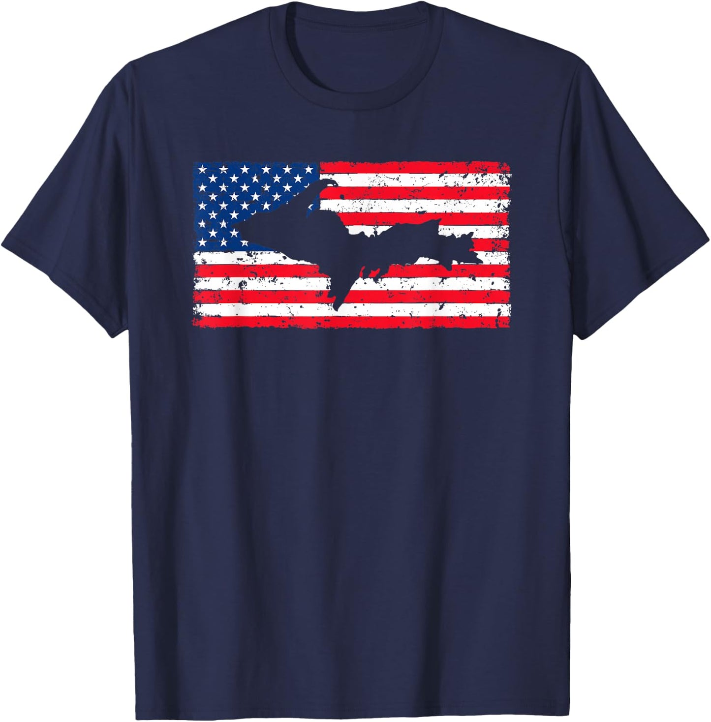 Yooper Patriotic Upper Peninsula Michigan American Flag USA T-Shirt - T-Shirt | Navy