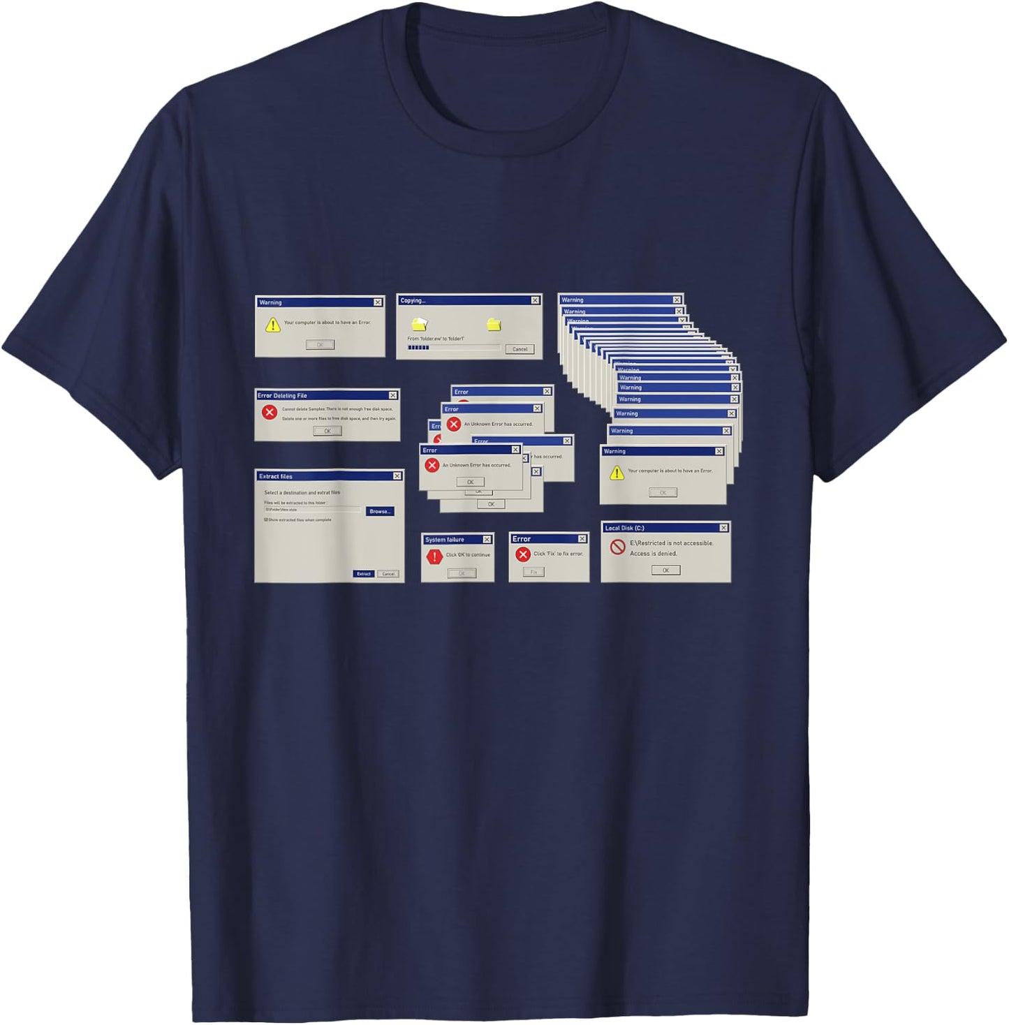 Cool Computer Error Pop Up Illustration Message Graphic T-Shirt - T-Shirt | Navy
