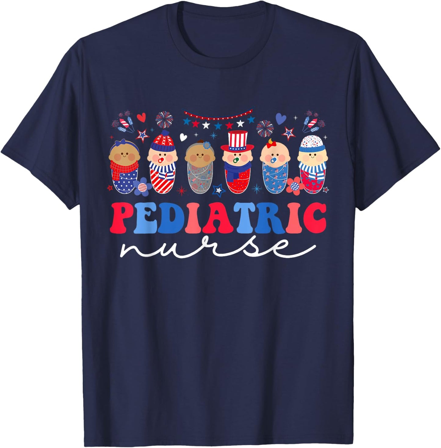 Peds Nurse 4th Of July American Pediatric Nursing T-Shirt - T-Shirt | Navy