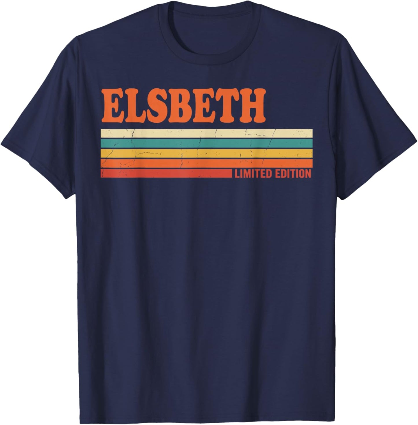 Elsbeth Retro Personalized First Name Vintage Stripes T-Shirt - T-Shirt | Navy