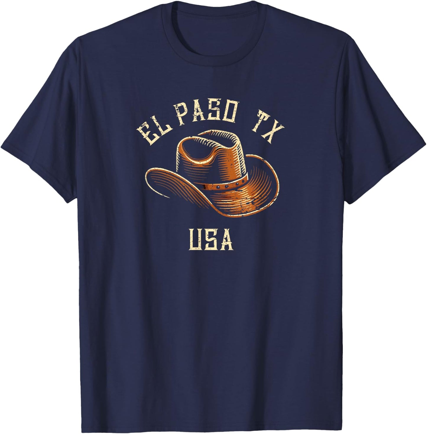 El Paso TX USA Cowboy Hat Vintage Distressed Style Design T-Shirt - T-Shirt | Navy