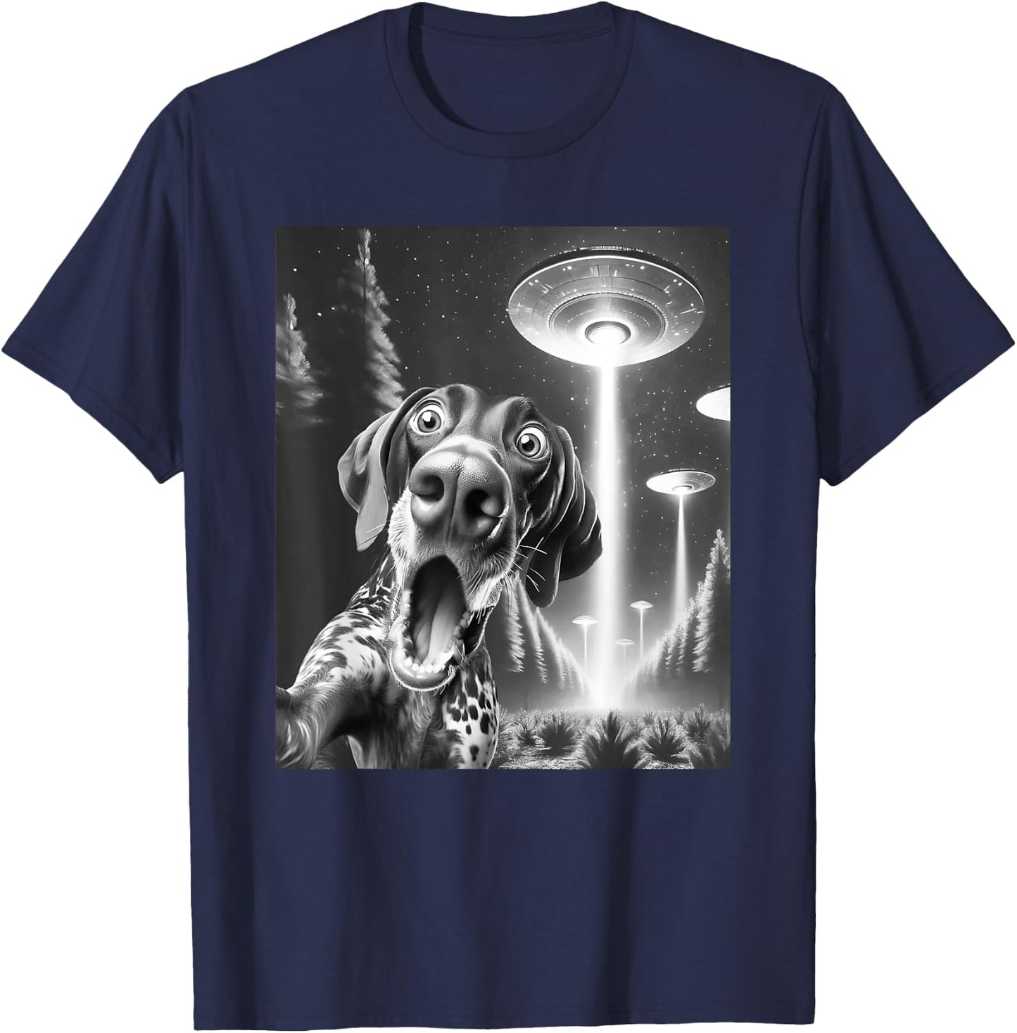 Funny German Shorthaired Pointer Alien UFO Taking a Selfie T-Shirt - T-Shirt | Navy