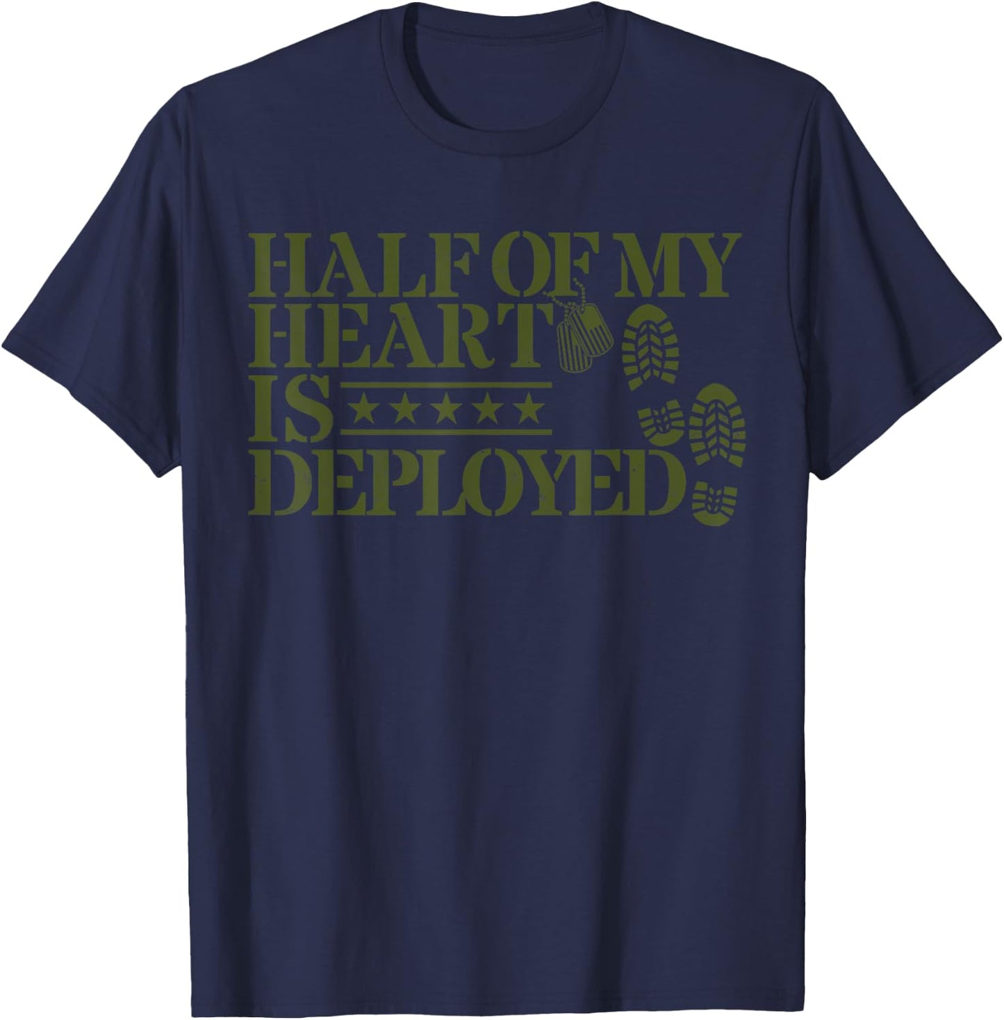 Half Of My Heart Is Deployed Husband Wife Deployment Gifts T-Shirt - T-Shirt | Navy
