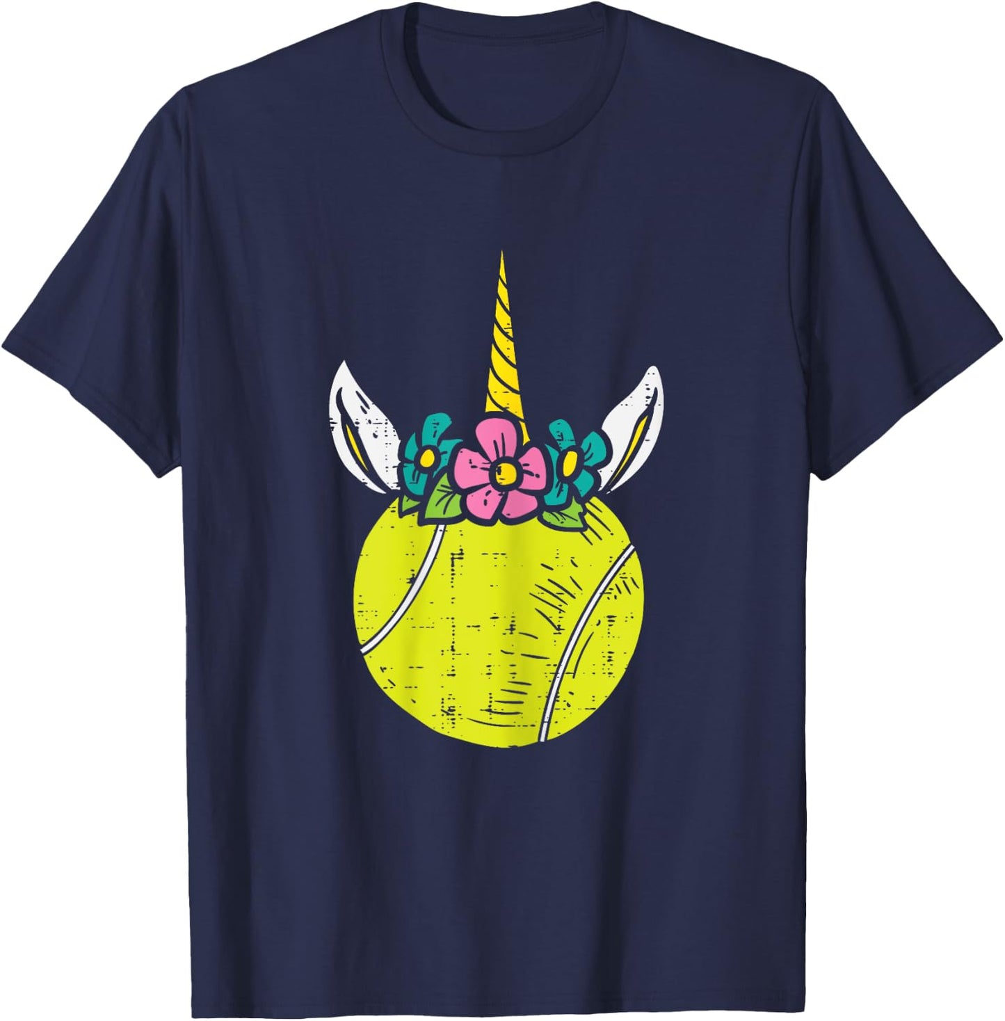 Unicorn Head Tennis Ball Cute Player Coach Women Girls Kids T-Shirt - T-Shirt | Navy