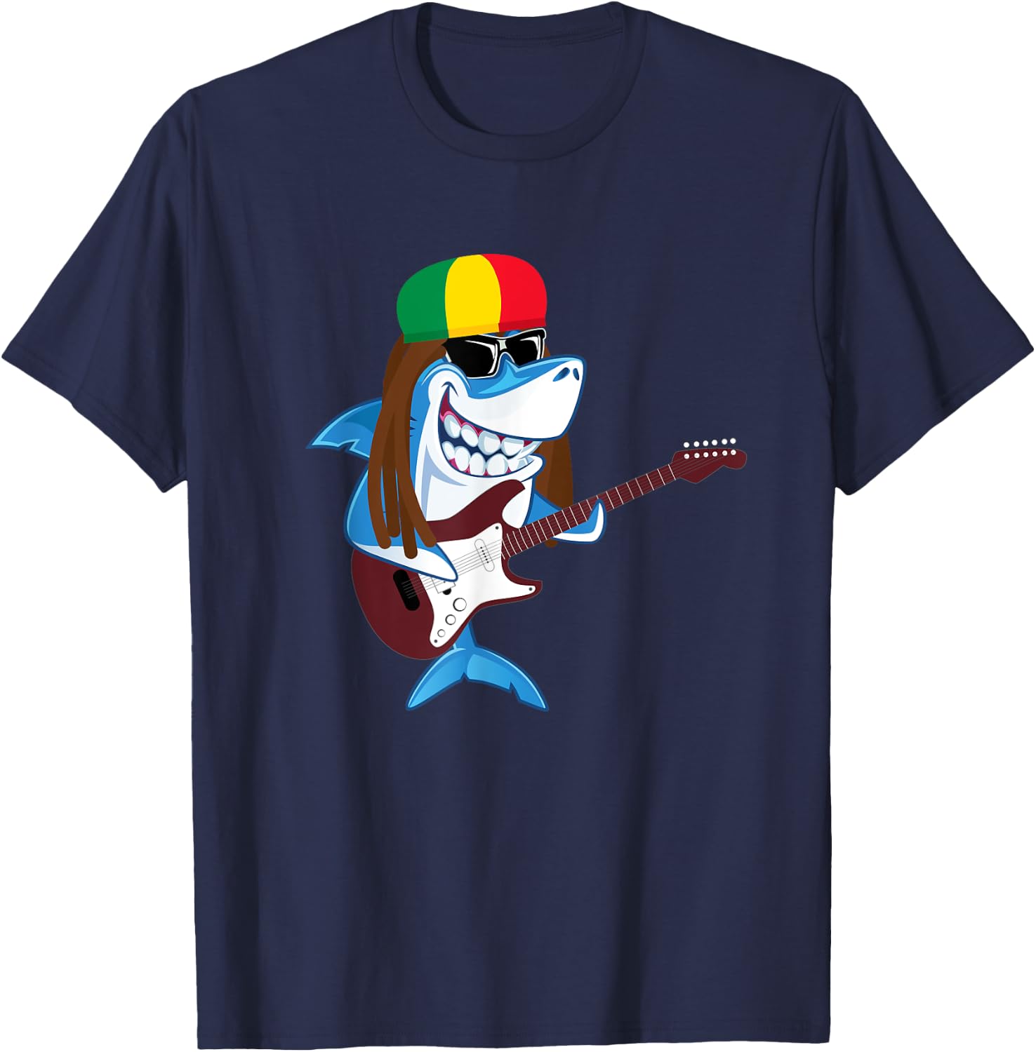 Rastafarian Shark Cut Reggae Jamaican Shark T-Shirt - T-Shirt | Navy
