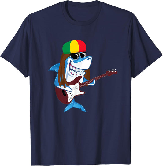 Rastafarian Shark Cut Reggae Jamaican Shark T-Shirt - T-Shirt | Navy